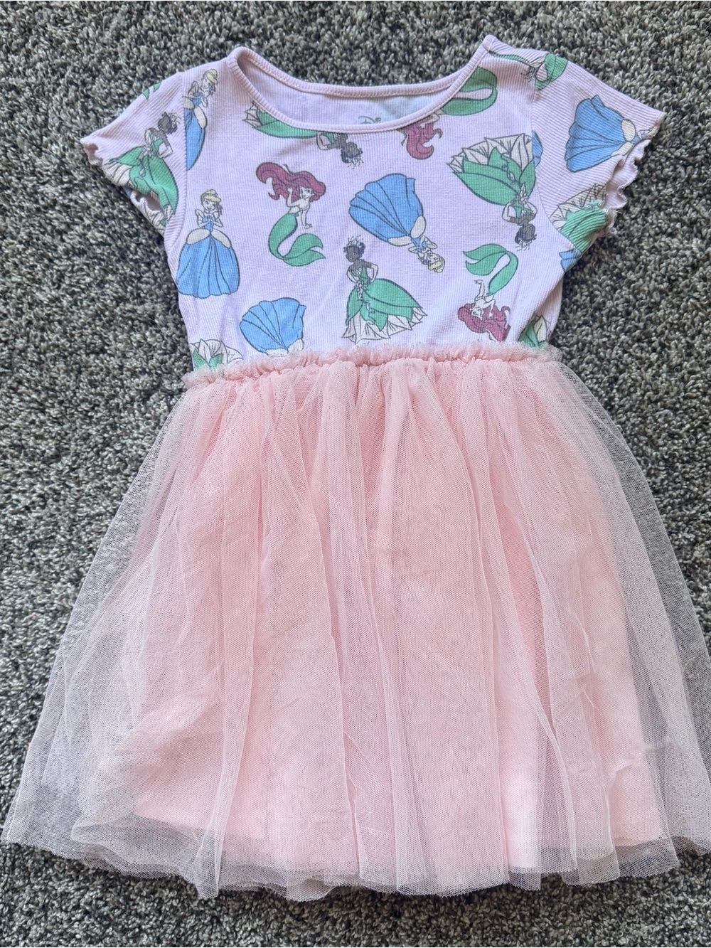 Pink Tulle Skirt Dress with Princess Print